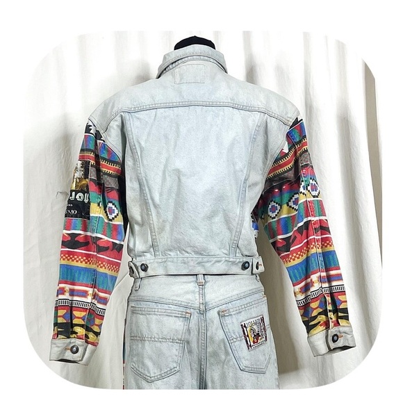 VTG 80s Denim Primary Color Navajo Print Jacket and Jeans Matching Set - Picture 7 of 10